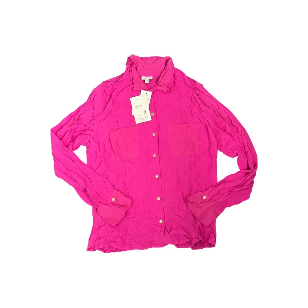 J Jill Womens Button Down Shirt Flowy Pockets Cerise Pink Long Sleeve Size M NWT